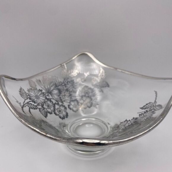 Viking Glass Silver Overlay Bowl Flanders Poppy Vintage Art Deco (USA) - Picture 3 of 8